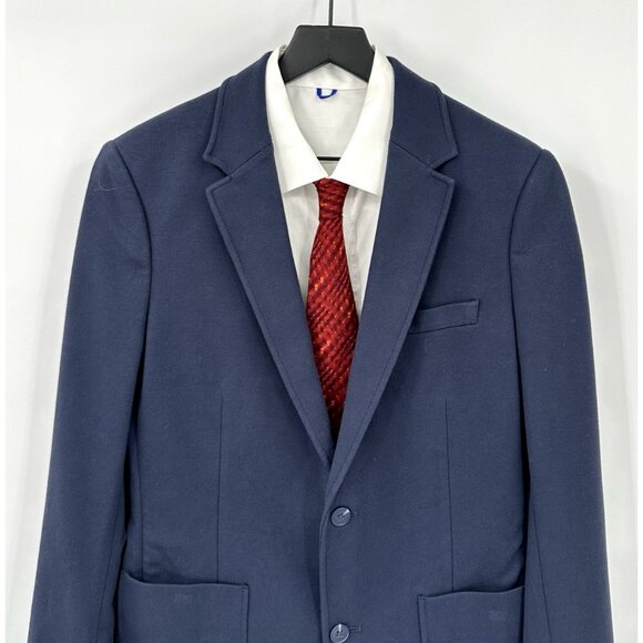 01.ALGO jacket blazer sport coat knit stretch two button unlined navy blue M - Picture 3 of 10